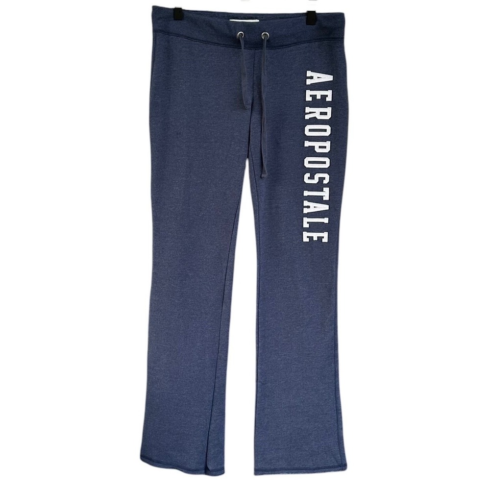 Aeropostale Women's Medium Blue Heather Spellout Graphic Flare Sweatpants Y2K